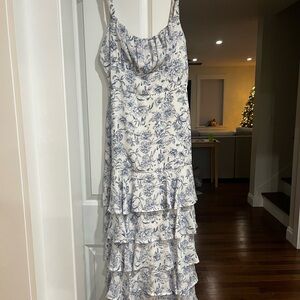 Lulu's Blue and White Floral High Low Dress